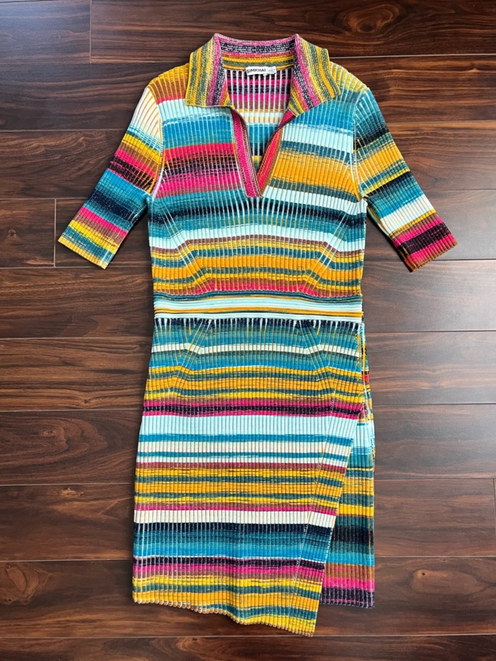 Jonathan Simkhai Solana Polo Mini Wrap Dressing Sunset Space Dye Colorway, L - Picture 3 of 6
